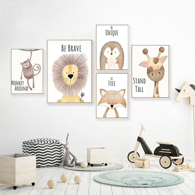 Watercolor Canvas Wall Art - Fox, Dino, Raccoon, Bear, Rabbit - Just Kidding Store