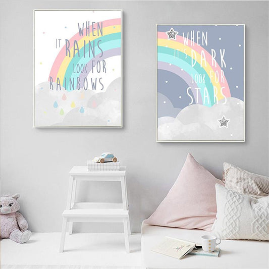 Rainbow Canvas Wall Art - When It Rains Look For Rainbow - When It's Dark Look For Stars - Just Kidding Store