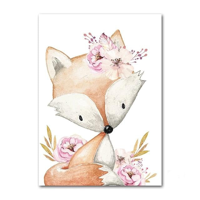 Woodland Animals Canvas Art Nursery Custom Name Wall Posters - Just Kidding Store