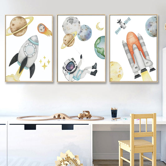 Watercolor Space Series Canvas Wall Art - Outer Space Posters - Just Kidding Store