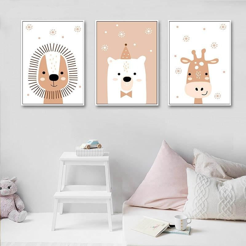Nursery Canvas Wall Art Lion Giraffe Bear Posters - Just Kidding Store