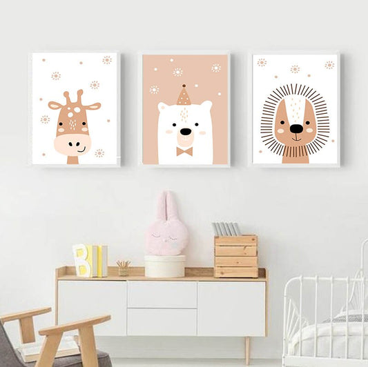 Nursery Canvas Wall Art Lion Giraffe Bear Posters - Just Kidding Store