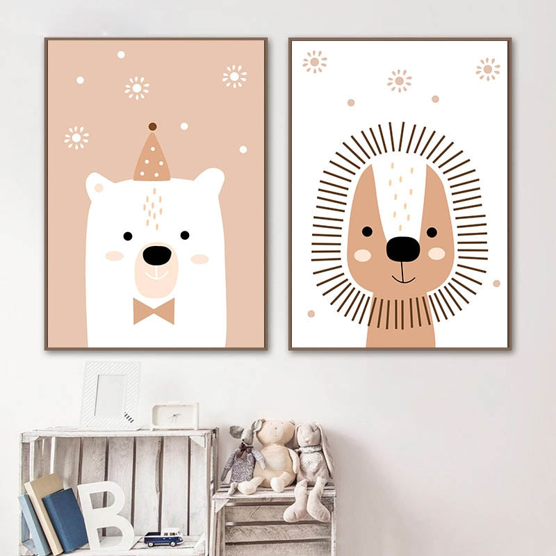Nursery Canvas Wall Art Lion Giraffe Bear Posters - Just Kidding Store