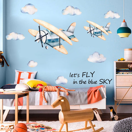 Fly In The Sky Wall Decals Planes And Clouds Vinyl -Just Kidding Store