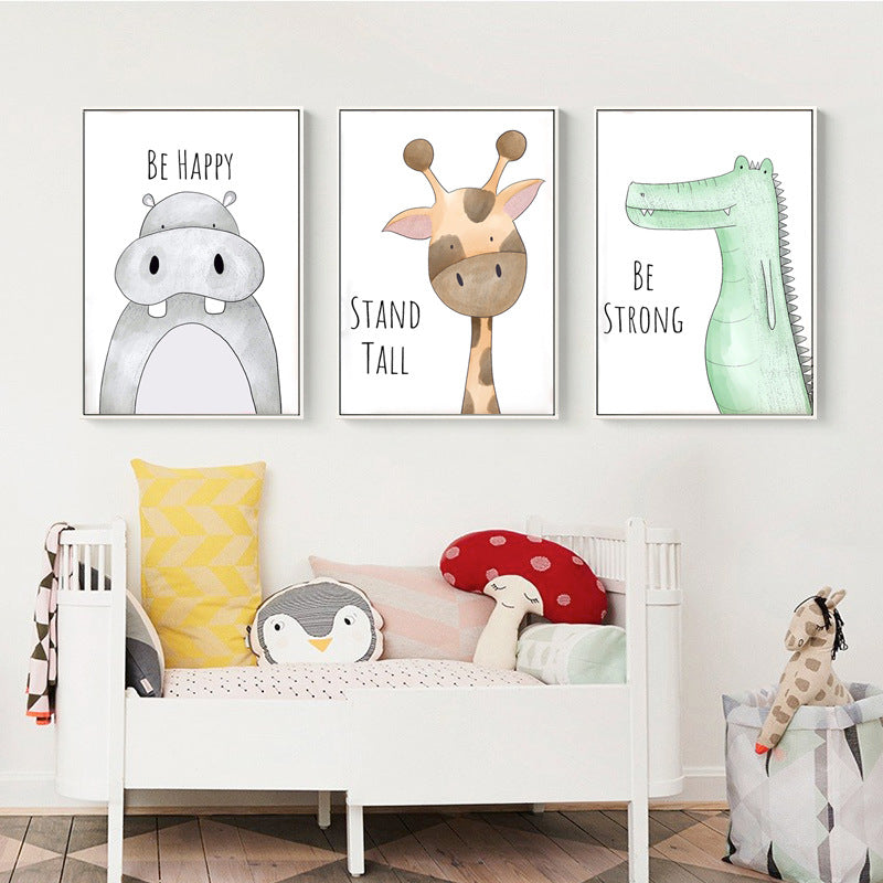 Watercolor Canvas Wall Art - Zebra, Hippo, Giraffe, Crocodile, Monkey, Lion, Deer, Hedgehog - Just Kidding Store