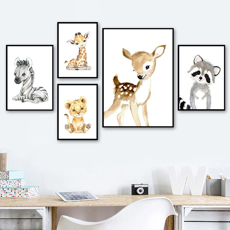 Watercolor Safari Animals Canvas Prints Nursery Posters -Just Kidding Store