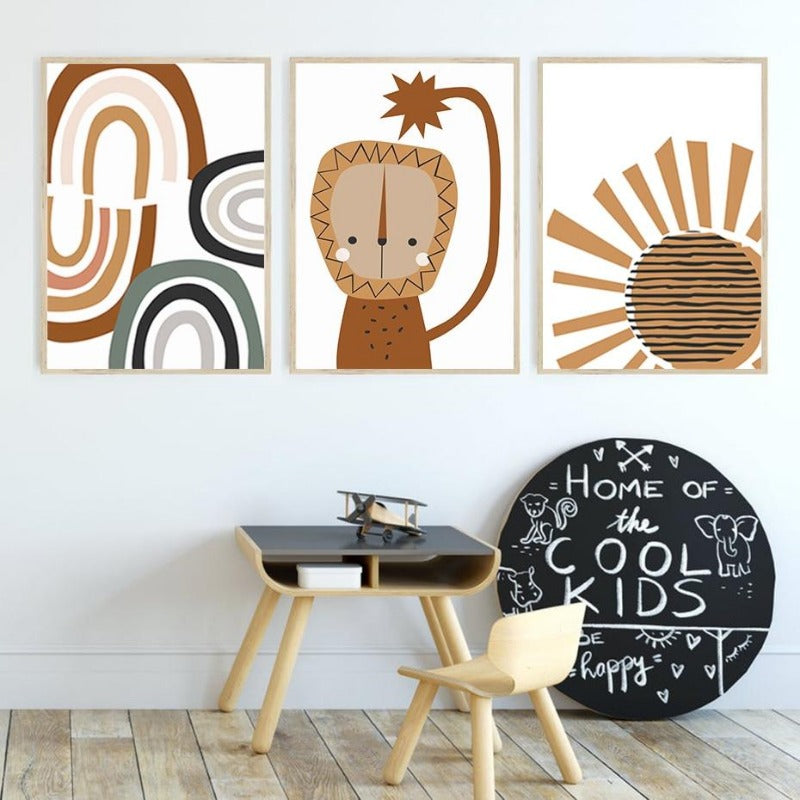 Boho Style Abstract Canvas Wall Art - Rainbow Lion Sun Nursery Posters - Just Kidding Store