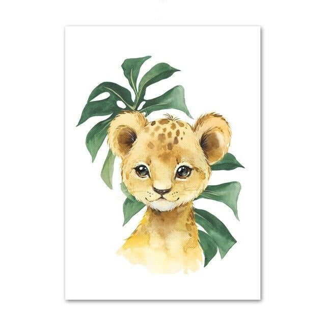 Watercolor Safari Animals Canvas Wall Art - Nursery Posters - Just Kidding Store
