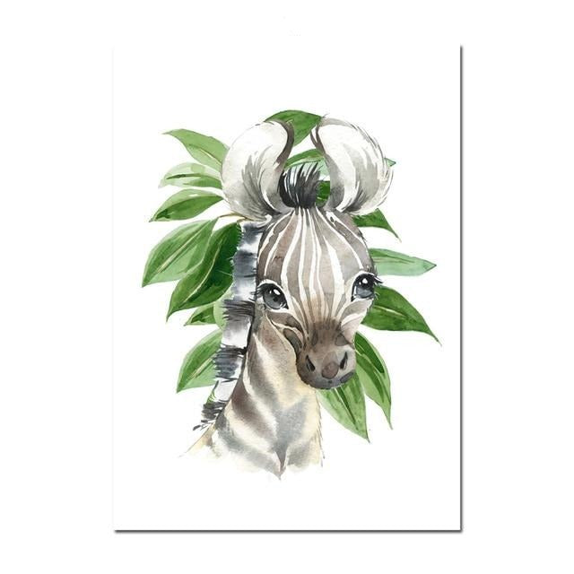 Watercolor Safari Animals Canvas Wall Art - Nursery Posters - Just Kidding Store