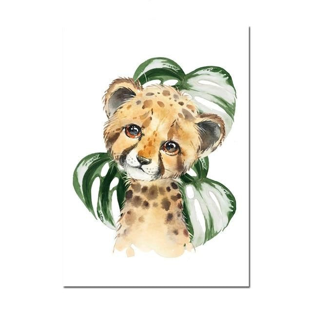 Watercolor Safari Animals Canvas Wall Art - Nursery Posters - Just Kidding Store