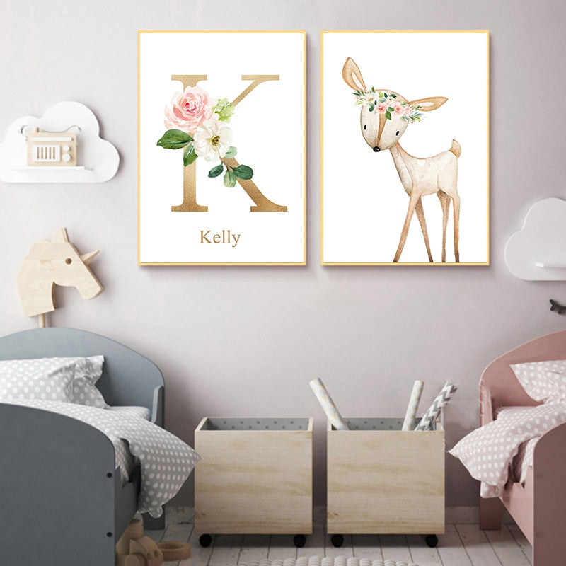 Woodland Animals Canvas Wall Art - Custom Name Posters - Just Kidding Store