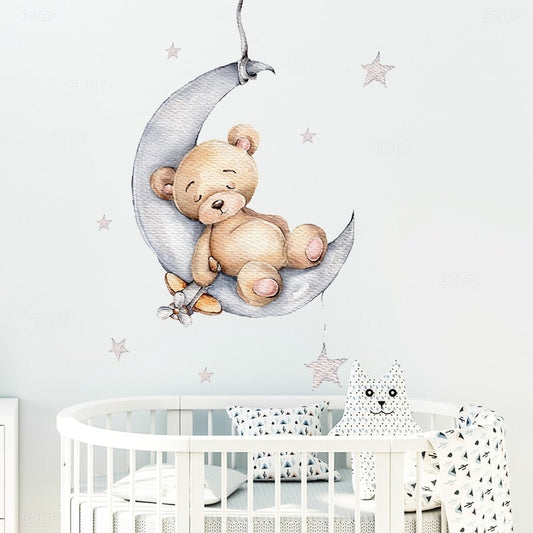 Sleepy Teddy Bear Wall Decal - Nursery Stickers - Just Kidding Store