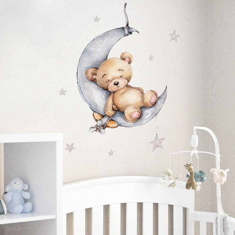 Sleepy Teddy Bear Wall Decal - Nursery Stickers  - Just Kidding Store