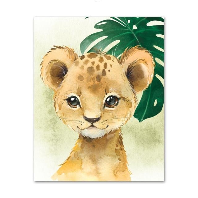 Watercolor Safari Animals Canvas Wall Art Tropical Jungle Animals Posters - Just Kidding Store