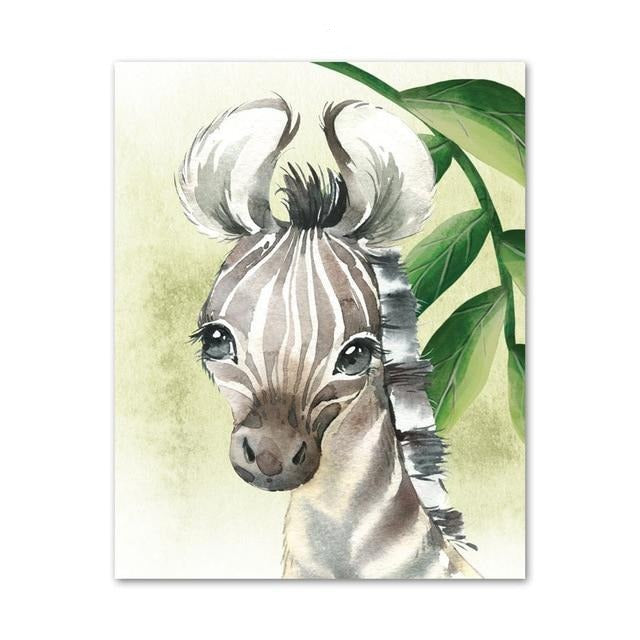 Watercolor Safari Animals Canvas Wall Art Tropical Jungle Animals Posters - Just Kidding Store
