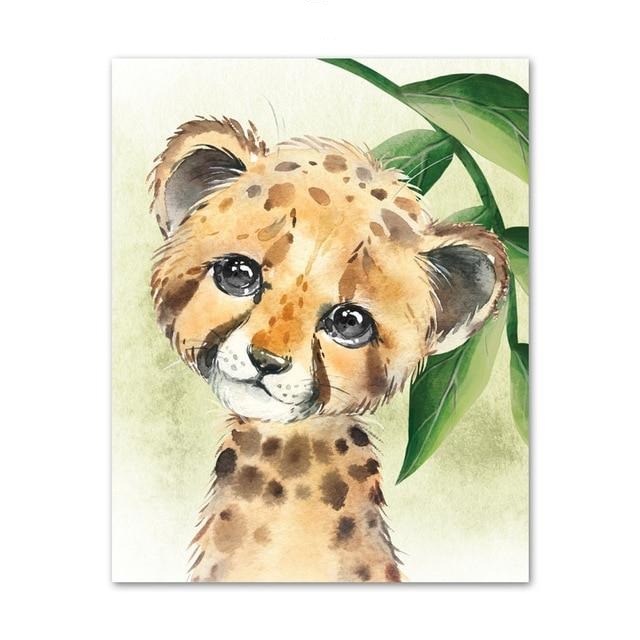 Watercolor Safari Animals Canvas Wall Art Tropical Jungle Animals Posters - Just Kidding Store