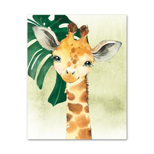 Watercolor Safari Animals Canvas Wall Art Tropical Jungle Animals Posters - Just Kidding Store