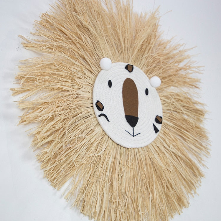 Hand Woven Lion Head -  Hanging Animal Ornament - Just Kidding Store