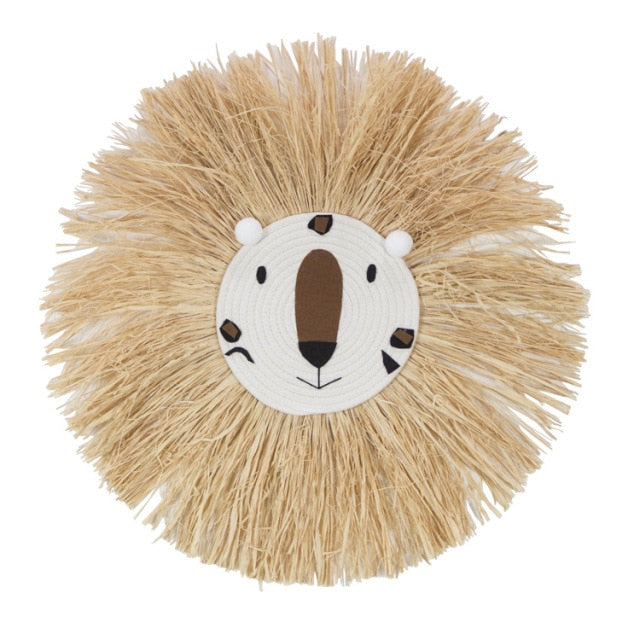 Hand Woven Lion Head -  Hanging Animal Ornament - Just Kidding Store