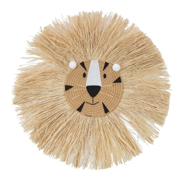 Hand Woven Lion Head -  Hanging Animal Ornament - Just Kidding Store