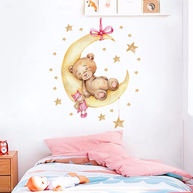 Sleepy Teddy Bear Wall Decal - Nursery Stickers  - Just Kidding Store