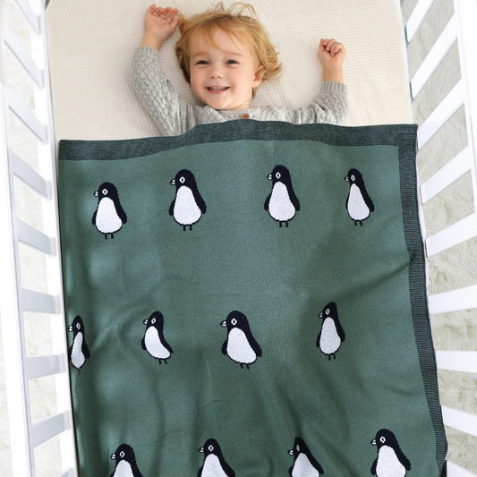 Baby Penguin Cotton Knitted Blanket - Just Kidding Store