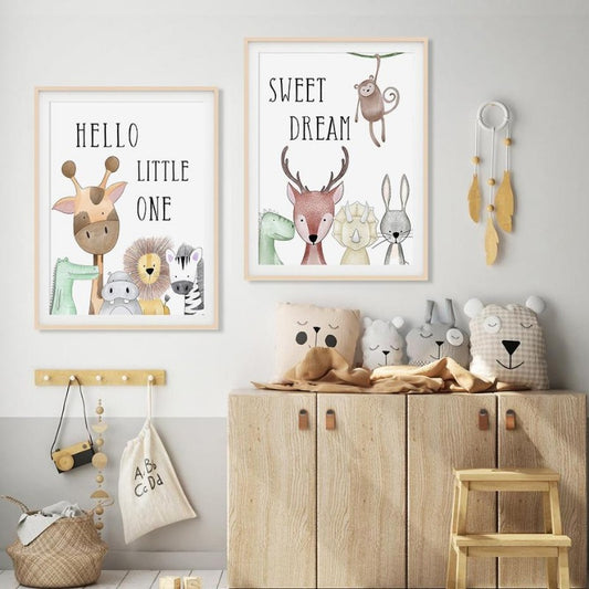 Zoo Animals Canvas Wall Print Nursery Posters - Just Kidding Store