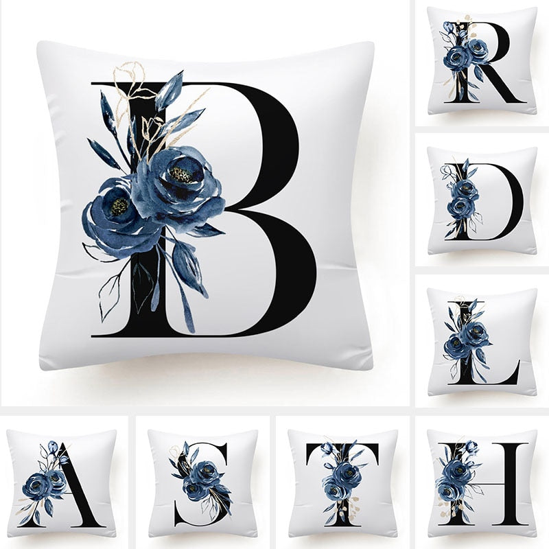 Floral Alphabet Cushion Cover - Initial Personalised Pillow Case - Just Kidding Store