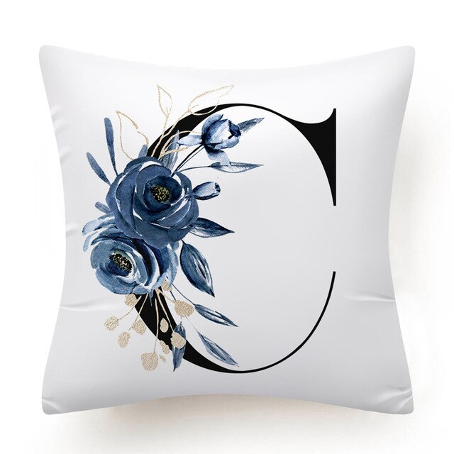 Floral Alphabet Cushion Cover - Initial Personalised Pillow Case - Just Kidding Store