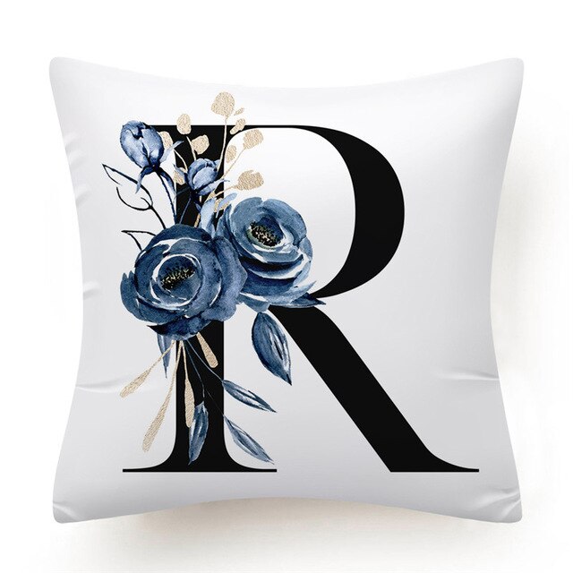 Floral Alphabet Cushion Cover - Initial Personalised Pillow Case - Just Kidding Store