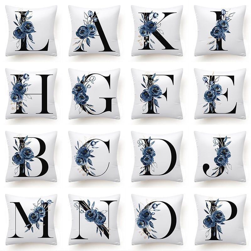 Floral Alphabet Cushion Cover - Initial Personalised Pillow Case - Just Kidding Store