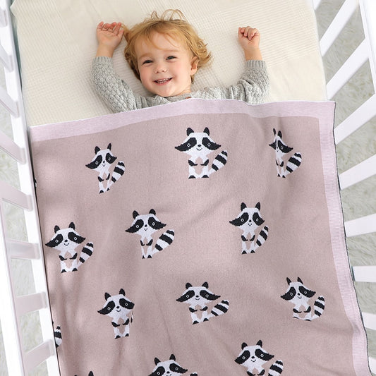 Little Raccoon Baby Childrens Cotton Knitted Blanket - Just Kidding Store