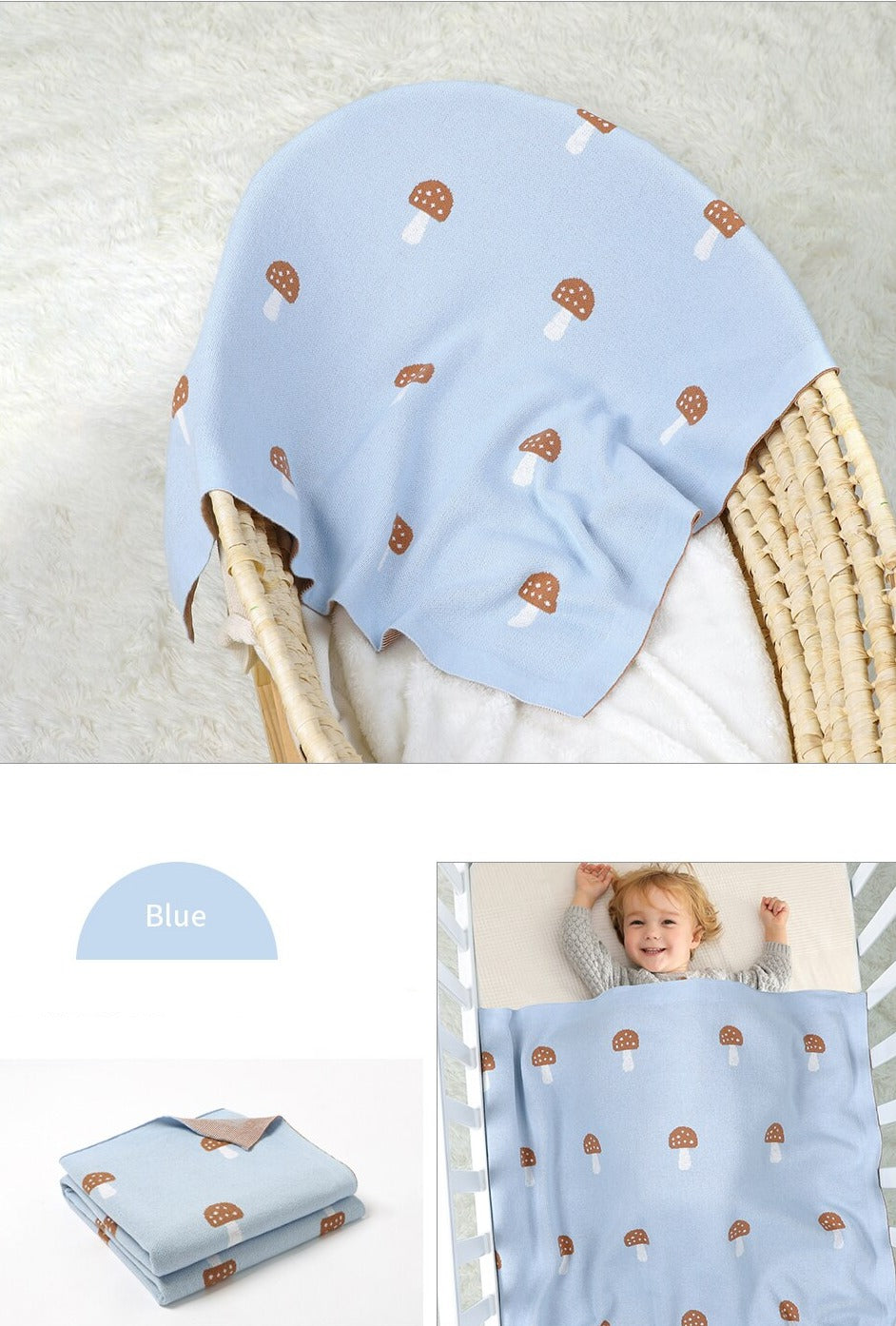 Forest Mushroom Baby Childrens Cotton Knit Blanket - Just Kidding Store