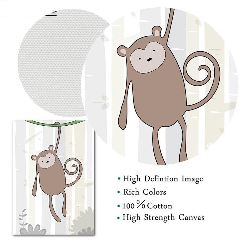 Nursery Canvas Wall Art - Zebra, Hippo, Giraffe, Lion, Crocodile, Monkey - Just Kidding Store