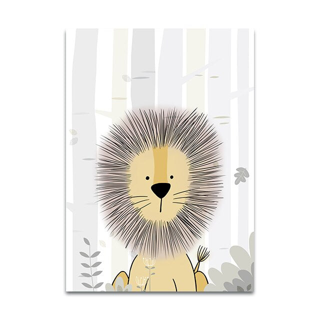 Nursery Canvas Wall Art - Zebra, Hippo, Giraffe, Lion, Crocodile, Monkey