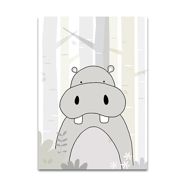 Nursery Canvas Wall Art - Zebra, Hippo, Giraffe, Lion, Crocodile, Monkey