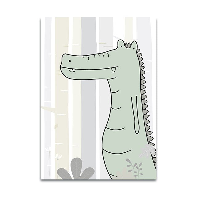 Nursery Canvas Wall Art - Zebra, Hippo, Giraffe, Lion, Crocodile, Monkey - Just Kidding Store