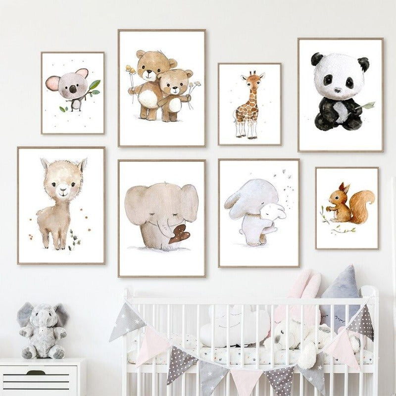 Nursery Animal Prints - Alpaca Penguin Giraffe Elephant Rabbit Bear Squirrel Koala - Just Kidding Store