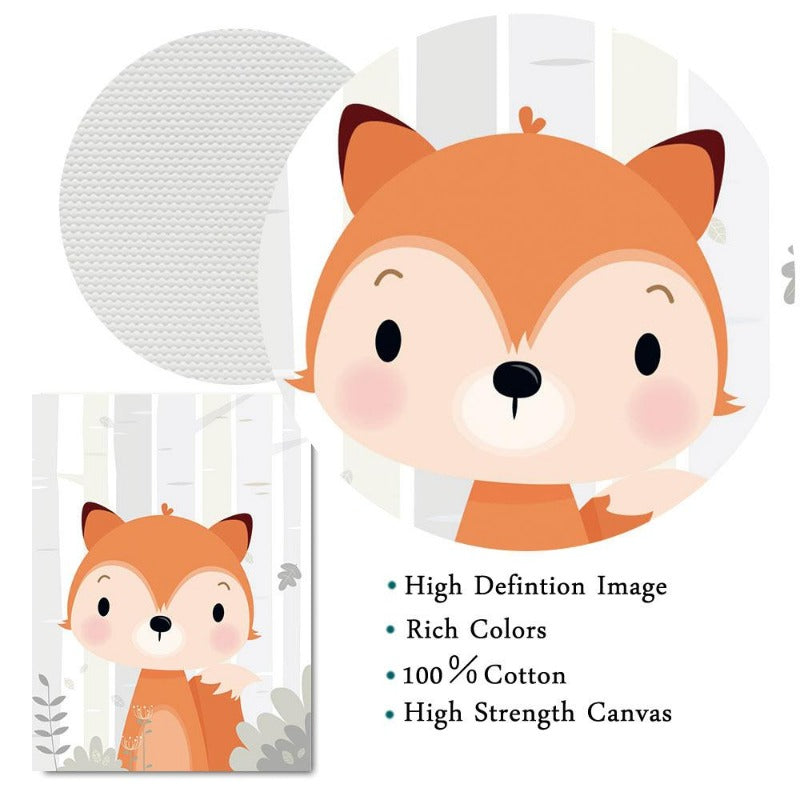 Woodland Animals Canvas Art - Raccoon Bear Fox Squirrel Deer Rabbit - Just Kidding Store