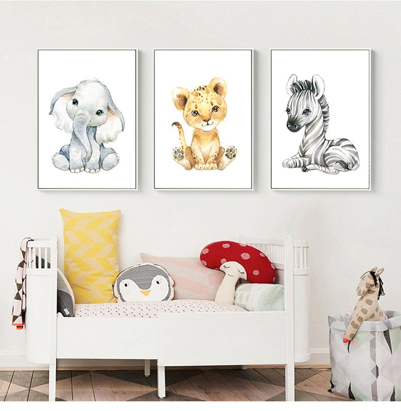 Watercolor Safari Animals Canvas Prints Nursery Posters -Just Kidding Store