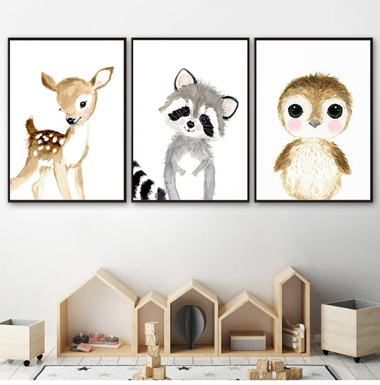 Watercolor Safari Animals Canvas Prints Nursery Posters -Just Kidding Store