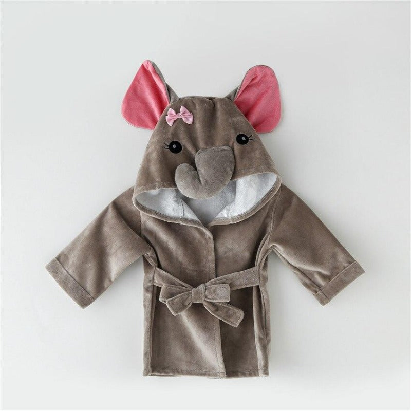 Baby Bamboo Fiber Hooded Bathrobe Brown Elephant - Just Kidding Store