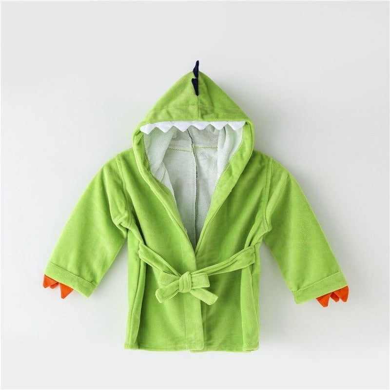 Baby Bamboo Fiber Hooded Bathrobe Green Dinosaur - Just Kidding Store
