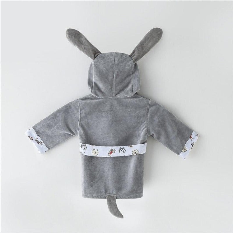 Baby Bamboo Fiber Hooded Bathrobe Gray Puppy - Just Kidding Store
