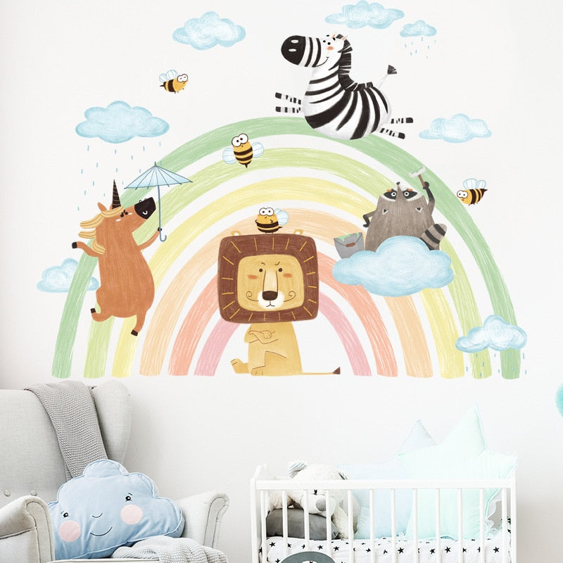 Animals Rainbow Wall Decal - Nursery Stickers - Just Kidding Store