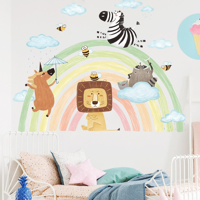 Animals Rainbow Wall Decal - Nursery Stickers - Just Kidding Store