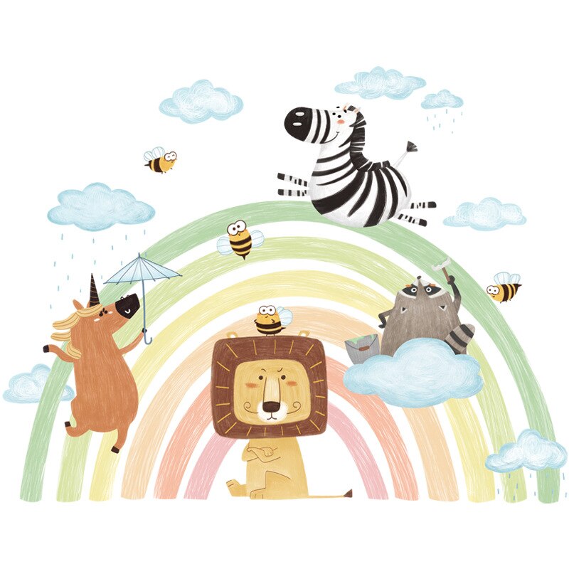 Animals Rainbow Wall Decal - Nursery Stickers - Just Kidding Store