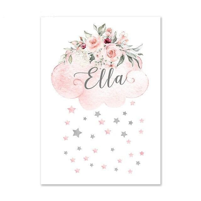 Pink Moon Elephant Balloon Canvas Art Custom Name Wall Posters - Just Kidding Store