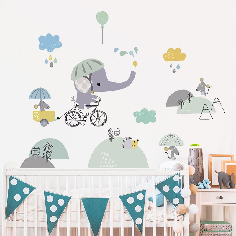 Baby Elephant Riding Bicycle Nursery Wall Decal - Just Kidding Store
