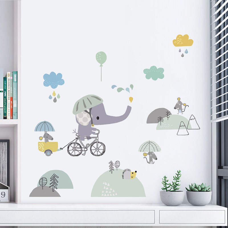 Baby Elephant Riding Bicycle Nursery Wall Decal - Just Kidding Store